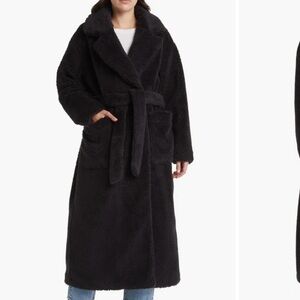 UGG Alesandra Faux Fur Wrap Coat Jacket Belted Luxury Satin Lined NEW Tags